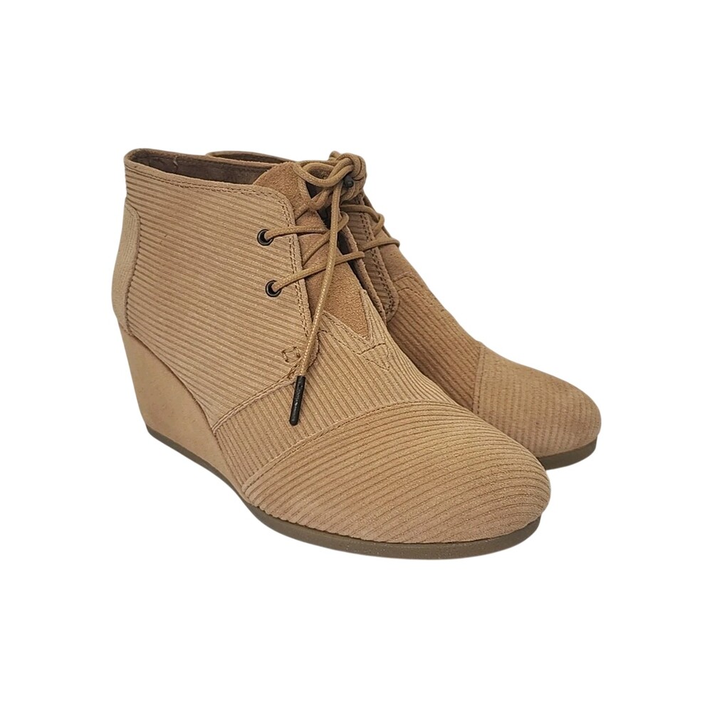 Toms Kala Wedge Ankle Boots Size 11 Camel Suede Corduroy Booties